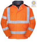 Bomber waterproof antistatic, fireproof and acid-proof, concealed hood, double reflective band on waist and sleeves, certified EN 343:2008, UNI EN 20741:2013, EN 1149-5, EN 13034, UNI EN ISO 14116:2008, color orange POS773.AR
