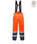 Antistatic, high visibility fireproof trousers, adjustable shoulder straps with buckle, double band on the bottom of the leg, two-tone, certified EN 343:2008, UNI EN 20471:2013, EN 1149-5, EN 13034, UNI EN ISO 14116:2008, colour orange  POS782.AR