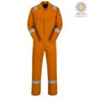 Antistatic and fireproof coverall, adjustable cuff, sleeve pocket, side access, tape measure pocket, orange colour. CE certified, NFPA 2112, EN 11611, EN 11612:2009, ASTM F1959-F1959M-12, EN 1149-5, CEI EN 61482-1-2:2008 POFR50.AR