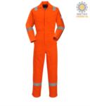tistatic and fireproof coverall, adjustable cuff, sleeve pocket, side access, tape measure pocket, orange colour. CE certified, EN 11611, EN 11612:2009, ASTM F1959-F1959M-12, EN 1149-5, CEI EN 61482-1-2:2008 POMX28.AR