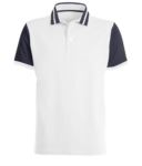 Two-tone half sleeve polo shirt with contrasting stripes on the collar, two-tone sleeves. White / blue colour JR990065.BI