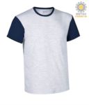 Two-tone short-sleeved T-shirt , contrasting crew neck and sleeves, 100% Cotton. Colour melange grey and blue JR990001.GR