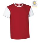 Two-tone short-sleeved T-shirt , contrasting crew neck and sleeves, 100% Cotton. Colour red and white JR990004.RO