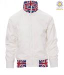 Unpadded jacket in nylon with drytech fabric; collar, cuffs and waist in rib with flag colours. Colour White with UK flag PAUNITED.BIUK