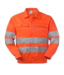 High visibility jacket with shirt collar, chest pockets, double band at the waist and sleeves, certified EN 20471, color orange 
 ROA10117