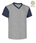 T-Shirt da lavoro scollo a V, bicolore, collo e maniche in contrasto. Colore blu navy/grigio JR989991.GM