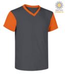 V-neck, two-tone work shirt with contrasting collar and sleeves.  Colour black/orange JR989999.GA