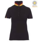 Women short sleeved polo shirt in cotton piquet, collar with contrasting three-coloured visible on the raised collar. Colour Black/ Germany PANATIONLADY.NEG