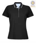 Women short sleeved jersey polo shirt, rib collar and bottom sleeve with double piping, internal neck reinforcement, colour melange grey JR989664.NE