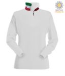 Women long sleeved polo shirt with tricolour elements on the collar and the slit. white colour PALONGNATIONLADY.BI