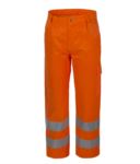 High visibility trousers, multi-pocket, double reflective band at the bottom of the leg, certified EN 20471, color orange  ROA00117