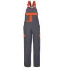 Two tone multi pocket dungarees with contrasting stitching. Colour grey and orange ROA50225.GRA