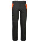 Two-tone multi-pocket work trousers with double pocket on the right leg, colour black/orange ROA00129.NEA