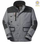 Padded multi pocket jacket in ripstop two-tone, removable hood, mobile phone pocket. Black and grey colour ROHH625.GRN