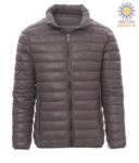 Padded nylon jacket with feather effect padding, interior and contrasting finishes. Colour: navy blue & grey PAINFORMAL.STC