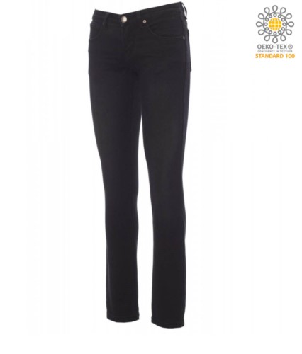 Elastic trousers in jeans for women, multipocket, colour black