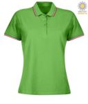 Women Shortsleeved polo shirt with italian piping on collar and cuffs, in cotton. Colour light green JR989697.LG