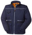 Padded multi pocket jacket with zipper, reflective mouse tail with detachable sleeves.  Color Blue & Black ROHH217.BLU