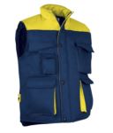 Polyester and cotton multi-pocket work vest, polyester padding. Navy blue / light green colour VATHUNDERGILET.BLG