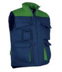 Polyester and cotton multi-pocket work vest, polyester padding. Navy blue / green colour VATHUNDERGILET.BLV