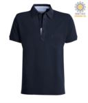 Short sleeve polo shirt with pocket, collar with oxford inserts in the collar, denim blue color
 PAPRESTIGE.BLU