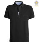 Short sleeve polo shirt with pocket, collar with oxford inserts in the collar, denim blue color
 PAPRESTIGE.NE