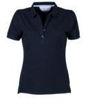 Women short sleeved polo shirt, five-button closure, rib collar, 100% cotton piquet fabric, navy blue colour
 PAGLAMOUR.BLU