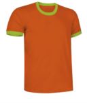 Short sleeve cotton ring spun T-Shirt with contrasting crew neck and sleeve bottoms, colour green and white VACOMBI.ARV