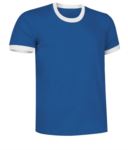Short sleeve cotton ring spun T-Shirt with contrasting crew neck and sleeve bottoms, colour light blue and white VACOMBI.CEB