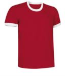 Short sleeve cotton ring spun T-Shirt with contrasting crew neck and sleeve bottoms, colour red and white VACOMBI.ROB
