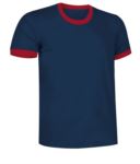 Short sleeve cotton ring spun T-Shirt with contrasting crew neck and sleeve bottoms, colour navy blue and red VACOMBI.NAR