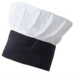 Chef hat, double band of fabric, upper part inserted and stitched in pleats, colour grey blue  ROMT0801.BIB