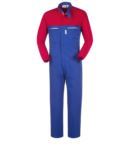 Two-tone full length workwear, Korean collar, contrasting sleeves, contrasting zipper, colour royal blue and red ROA41207.AZR