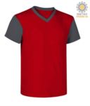 V-neck, two-tone work shirt with contrasting collar and sleeves.  Colour Red/Grey JR989994.ROG