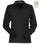 Women long sleeved cotton pique polo shirt in black colour PAFLORENCELADY.NE