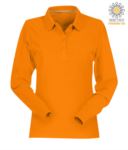 Women long sleeved cotton pique polo shirt in orange colour PAFLORENCELADY.AR