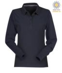 Women long sleeved cotton pique polo shirt in black colour PAFLORENCELADY.BLU