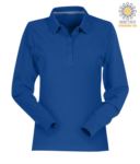 Women long sleeved cotton pique polo shirt in navyblue colour PAFLORENCELADY.AZR