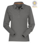Women long sleeved cotton pique polo shirt in navyblue colour PAFLORENCELADY.SM