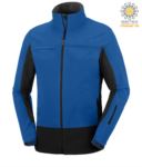 Two tone, waterproof, softshell jacket with concealed hood. Colour light blue & black PASTORM.AZRNE
