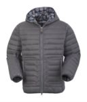Padded nylon jacket, with double slider zipper and reflective profile; fixed hood, reflective insert under the hood. Colour: Grey ROHH635.GR