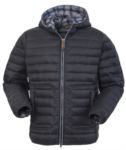 Padded nylon jacket, with double slider zipper and reflective profile; fixed hood, reflective insert under the hood. Colour: Navy blue ROHH635.NE