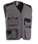 summer multi pocket vest in grey with polyester and cotton badge holder GLADLGIL.GR