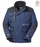 Padded multi pocket jacket in ripstop two-tone, removable hood, mobile phone pocket. Blue and black colour ROHH625.BLN