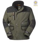 Padded multi pocket jacket in ripstop two-tone, removable hood, mobile phone pocket. Green and black colour ROHH625.VEN