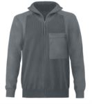 Men high neck sweater, long zip, shoulder and elbow patches, two waist pockets, 100% acrylic fabric
color grey VAARCE.GR