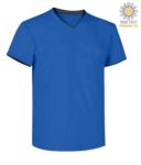 T-Shirt short sleeve V-neck, inner collar and bottom sleeve in contrast, color royal blue & blue JR992033.AZZ