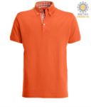 Short sleeve work polo shirt, three button closure, side vents, button-down collar handrail, 100% cotton fabric, orange color, orange color white and blue collar X-JN964.AR