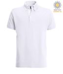 Short sleeve work polo shirt, three button closure, side vents, button-down collar handrail, 100% cotton fabric, white color, white color blue and yellow collar X-JN964.BID
