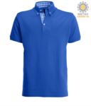Short sleeve work polo shirt, three button closure, side vents, button-down collar handrail, 100% cotton fabric, white color, white color blue and yellow collar X-JN964.BL